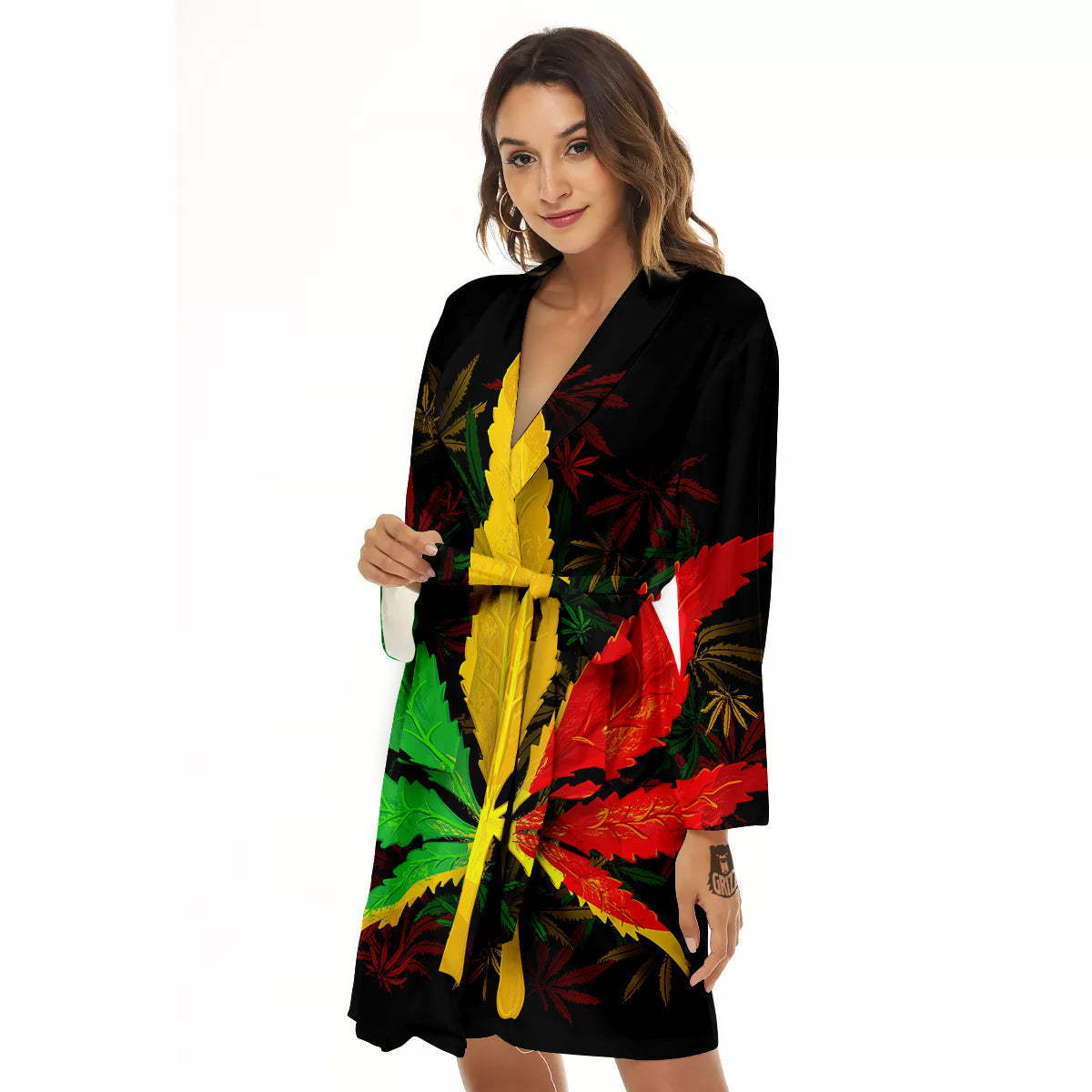 Rasta Cannabis Print Women's Robe-grizzshop
