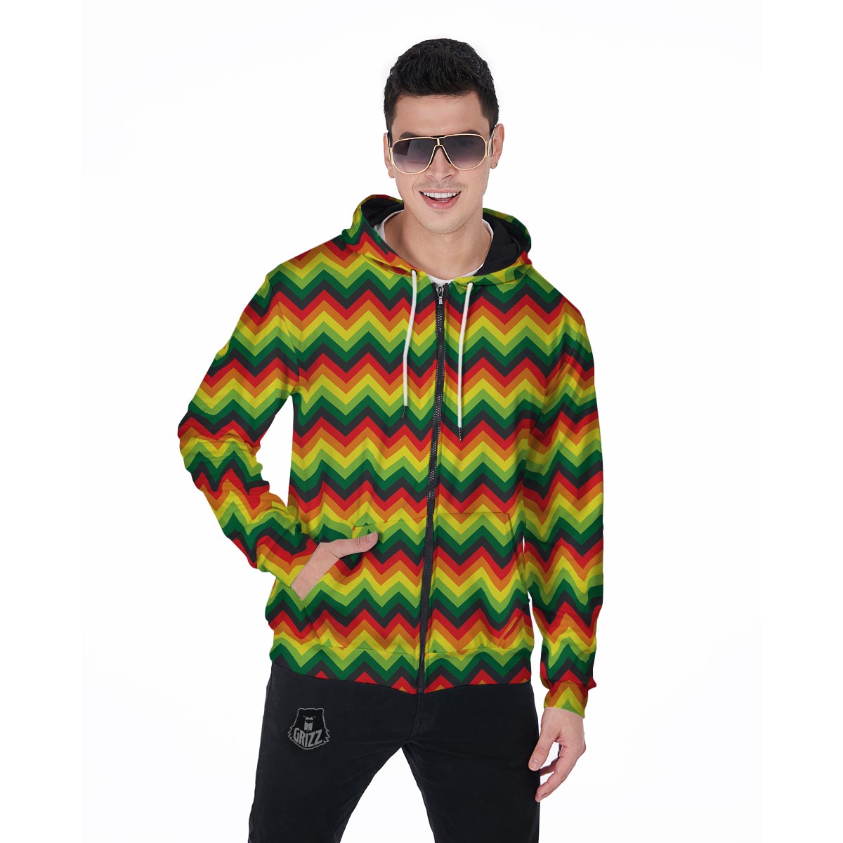 Rasta Jamaica Reggae Men's Zip Up Hoodie-grizzshop