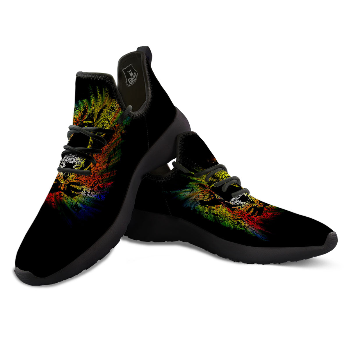 Rasta Lion Grunge Print Black Athletic Shoes-grizzshop