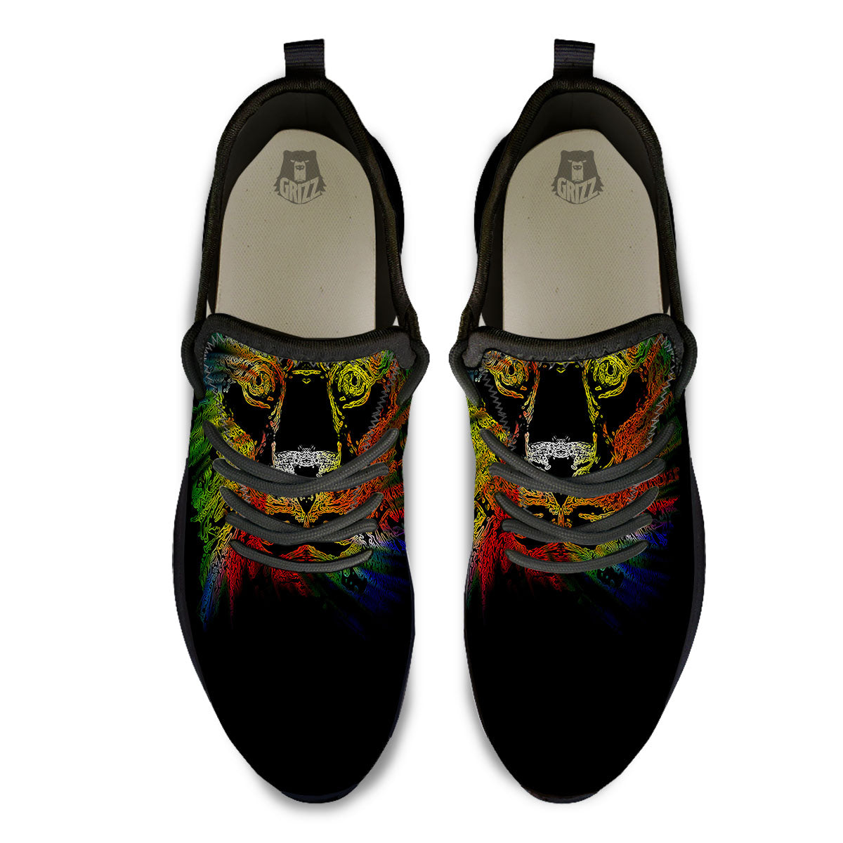 Rasta Lion Grunge Print Black Athletic Shoes-grizzshop