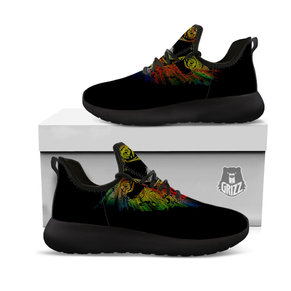 Rasta Lion Grunge Print Black Athletic Shoes-grizzshop