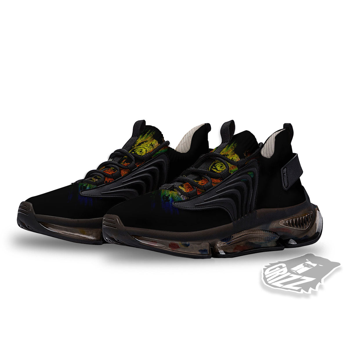 Rasta Lion Grunge Print Black Gym Shoes-grizzshop