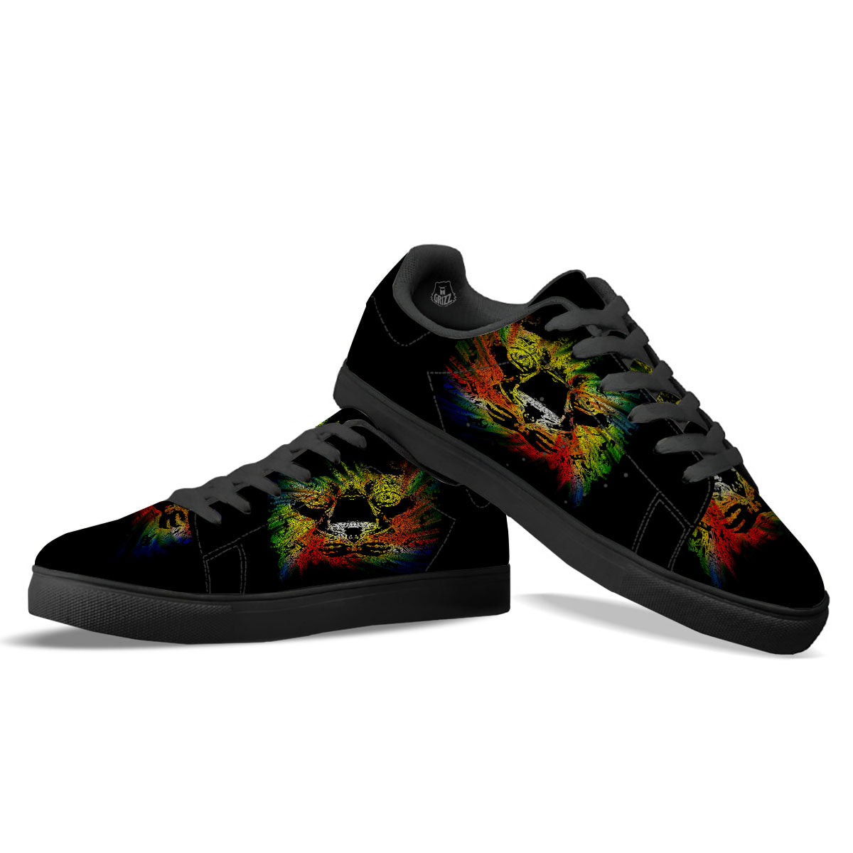 Rasta Lion Grunge Print Black Low Top Sneakers-grizzshop