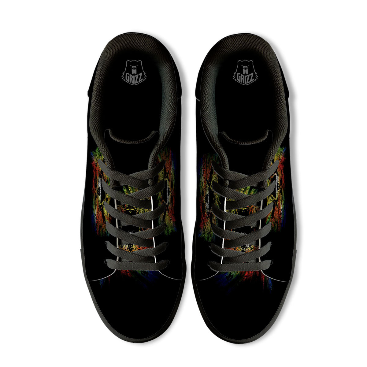 Rasta Lion Grunge Print Black Low Top Sneakers-grizzshop