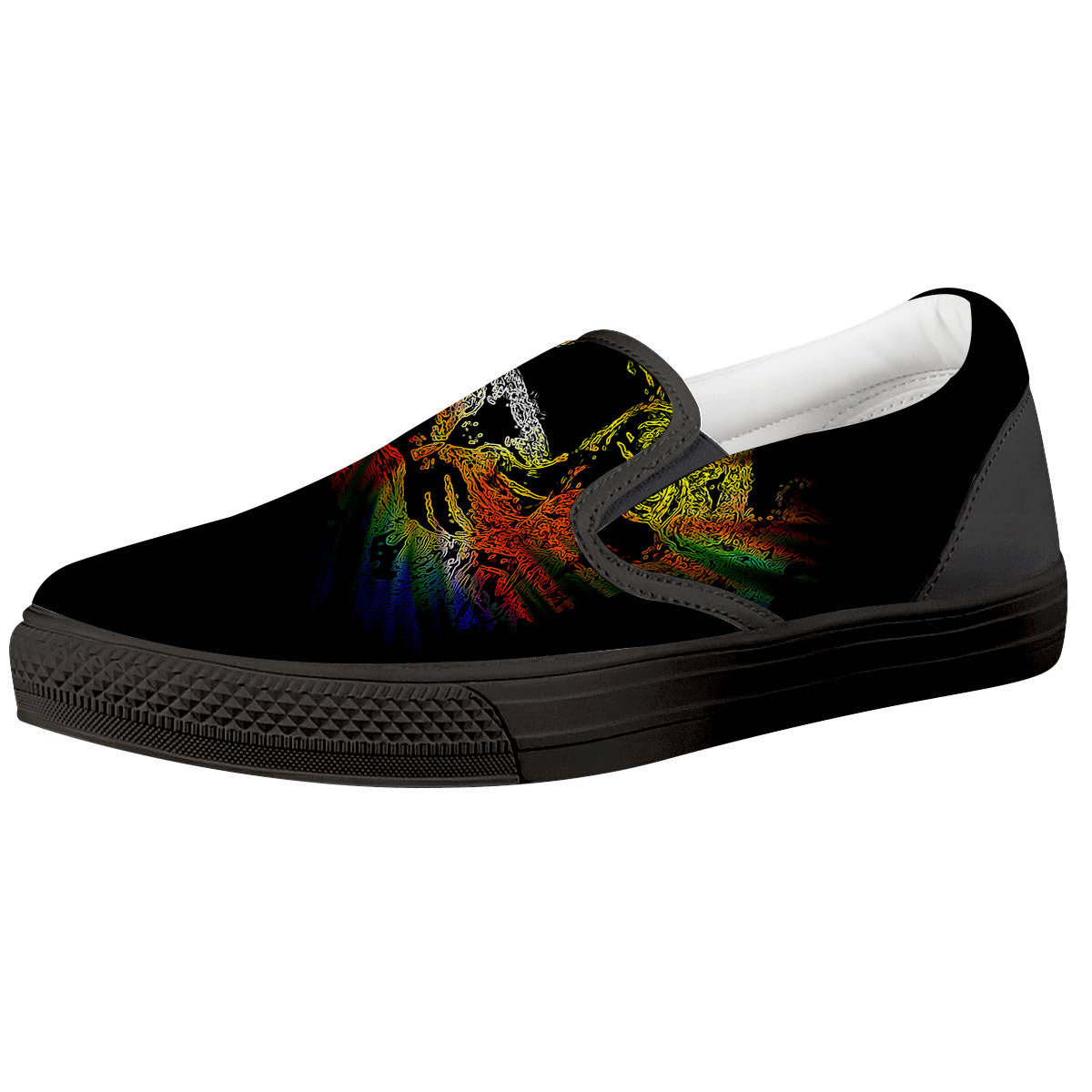 Rasta Lion Grunge Print Black Slip On Shoes-grizzshop