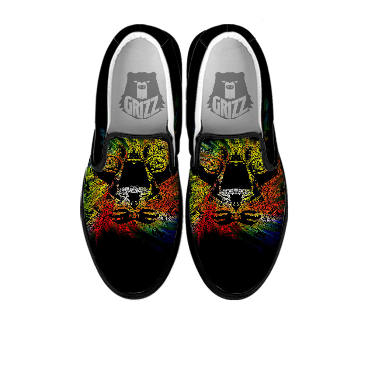 Rasta Lion Grunge Print Black Slip On Shoes-grizzshop