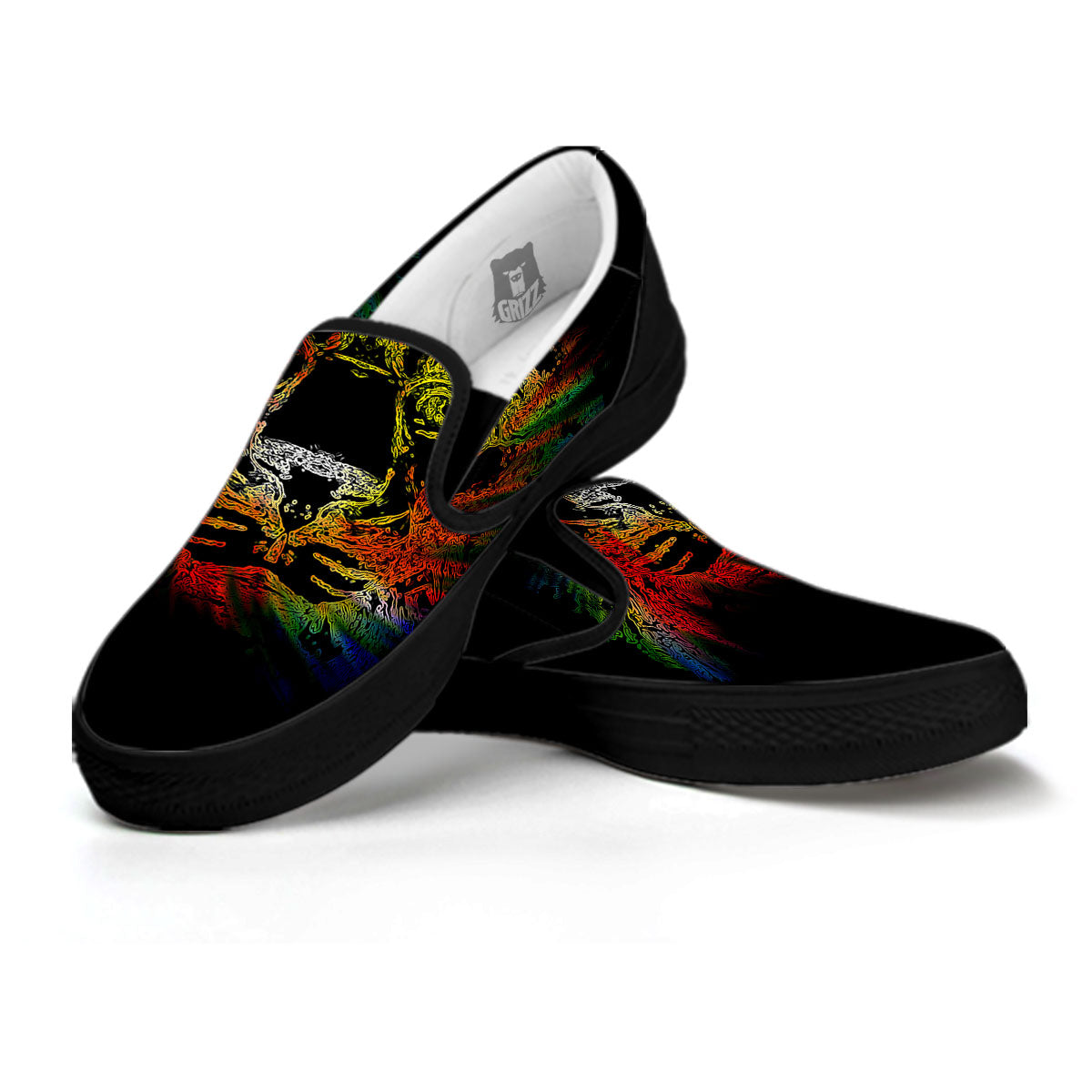 Rasta Lion Grunge Print Black Slip On Shoes-grizzshop