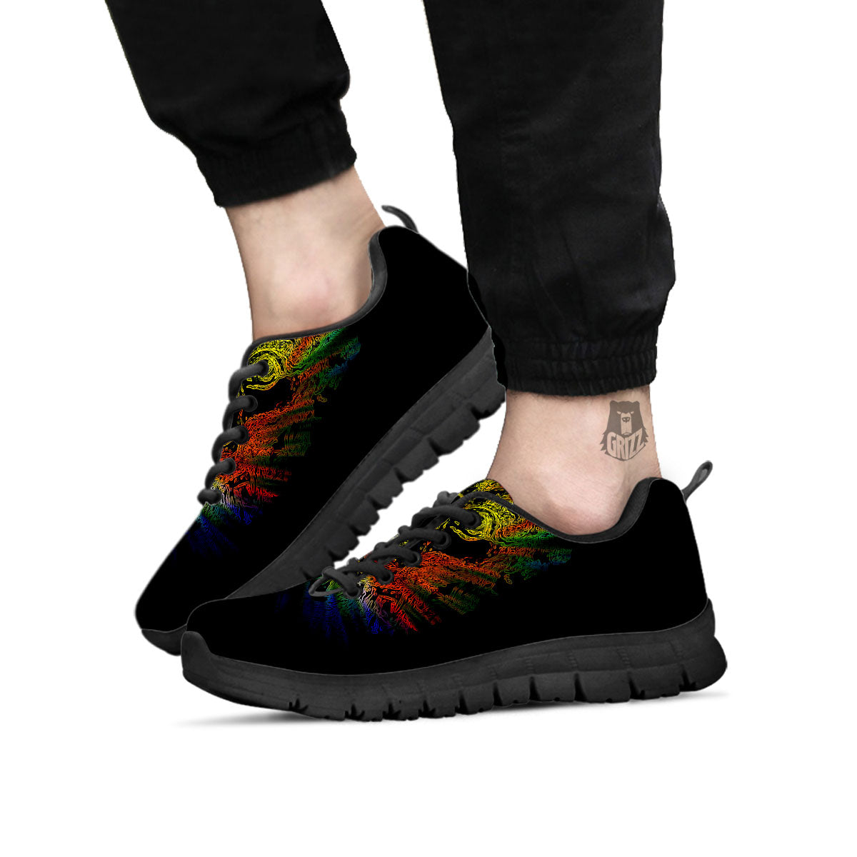 Rasta Lion Grunge Print Black Sneaker-grizzshop