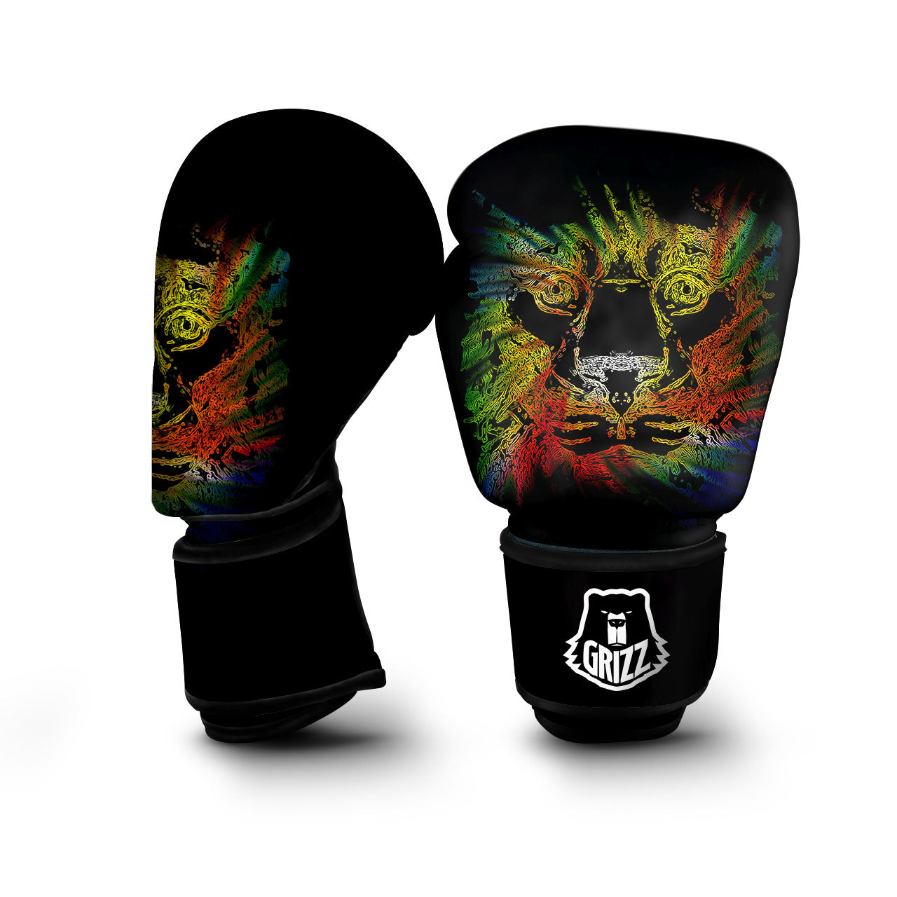 Rasta Lion Grunge Print Boxing Gloves-grizzshop