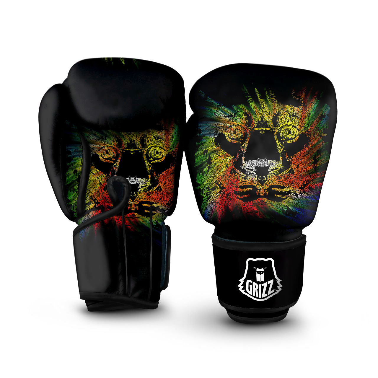 Rasta Lion Grunge Print Boxing Gloves-grizzshop