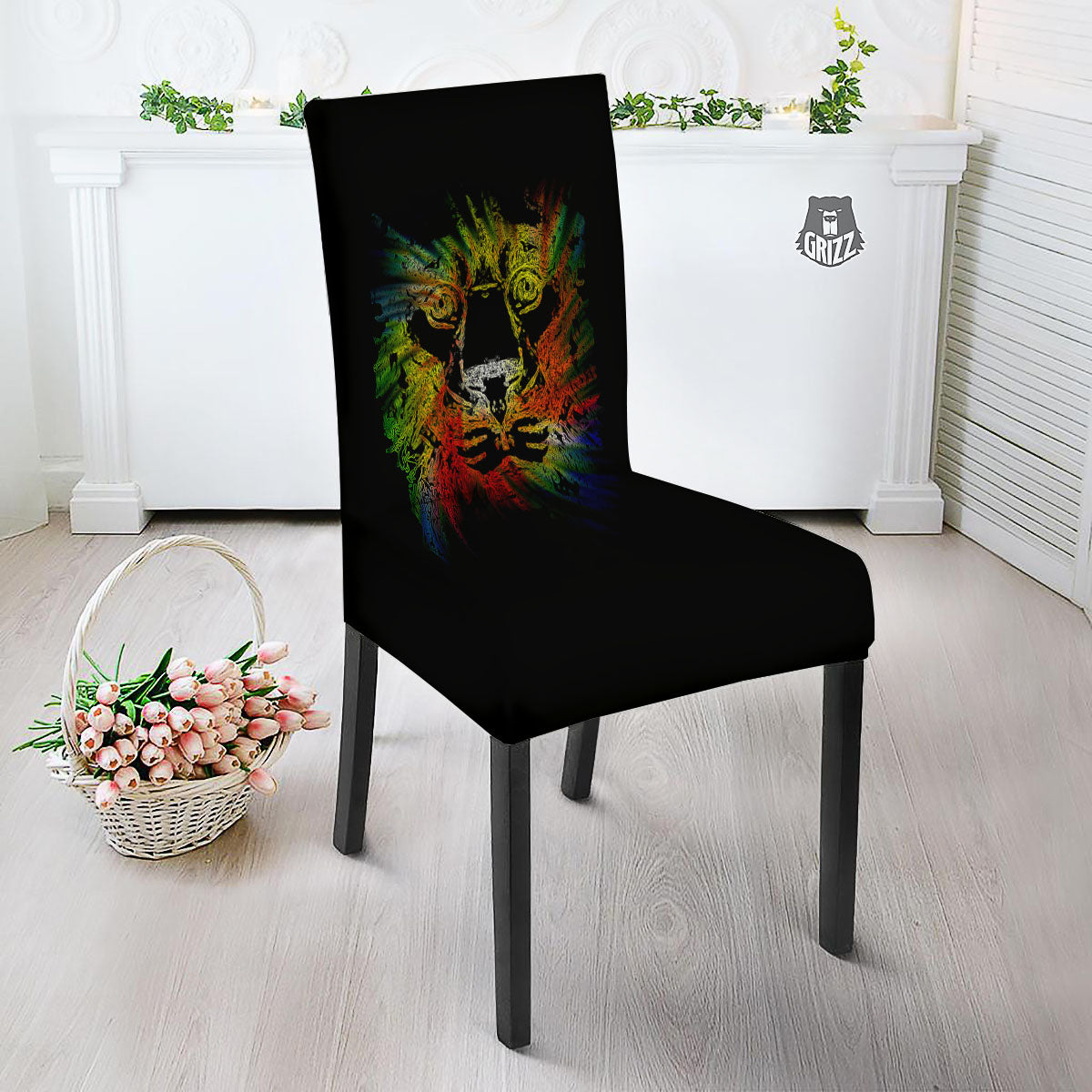 Rasta Lion Grunge Print Dining Chair Slipcover-grizzshop