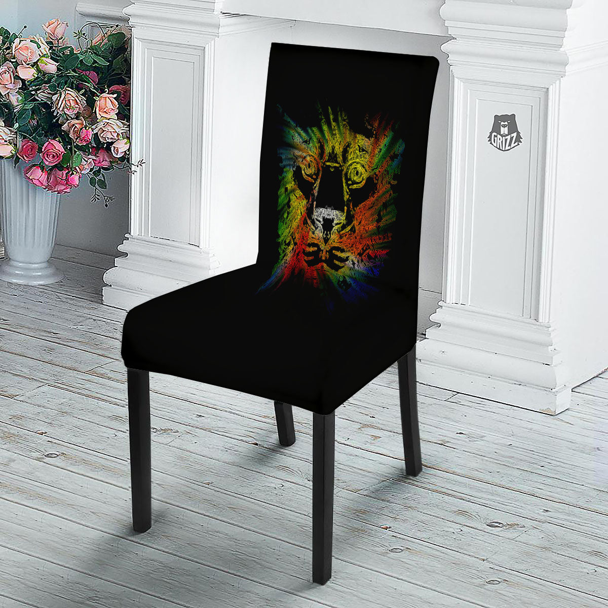 Rasta Lion Grunge Print Dining Chair Slipcover-grizzshop