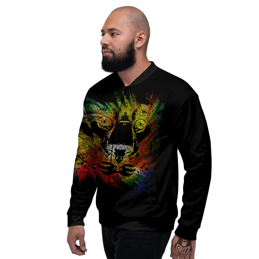 Rasta Lion Grunge Print Men's Bomber Jacket-grizzshop