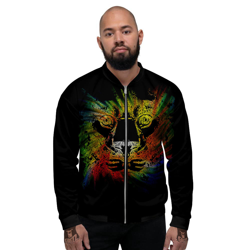 Rasta Lion Grunge Print Men's Bomber Jacket-grizzshop