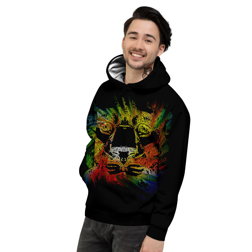 Rasta Lion Grunge Print Men's Hoodie-grizzshop