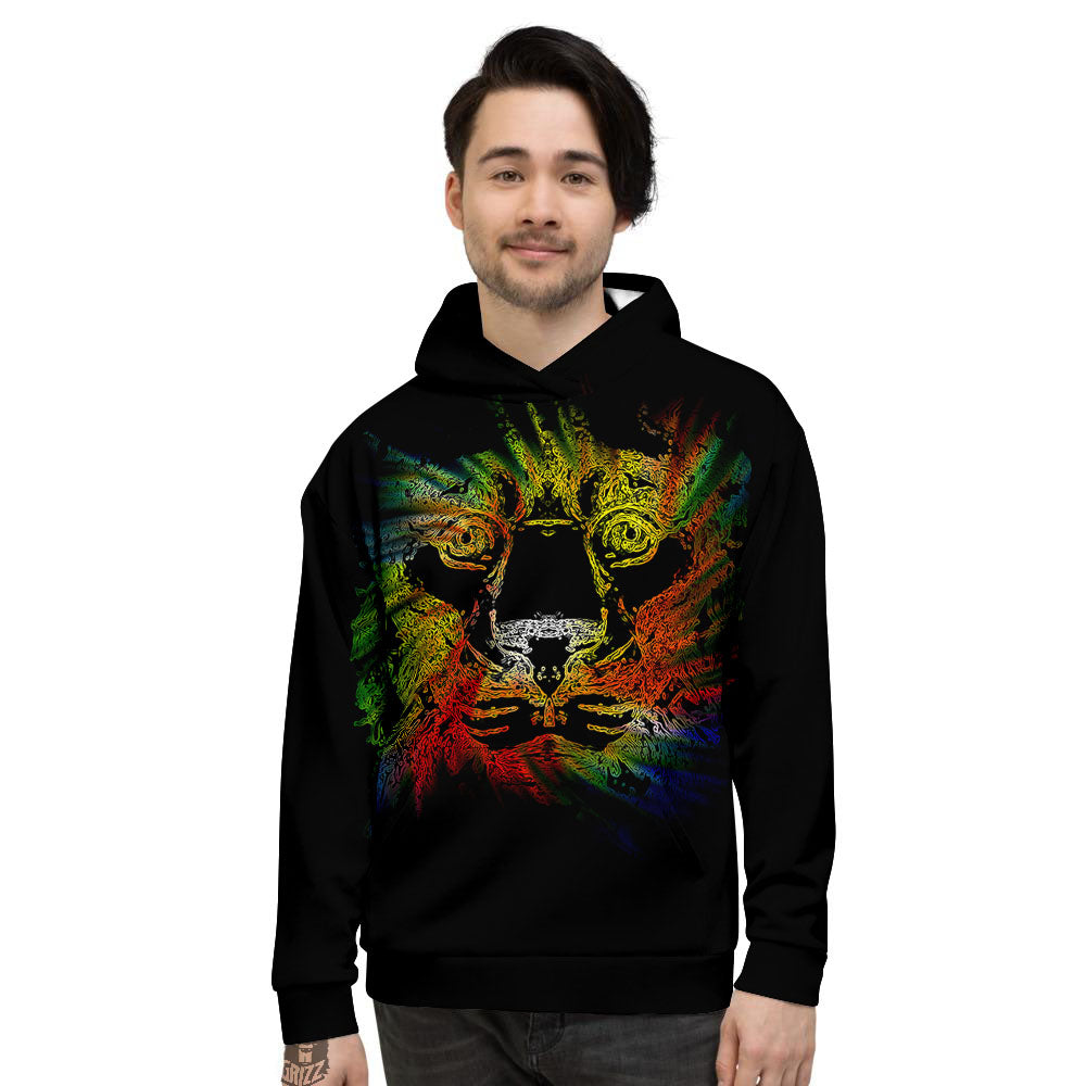 Rasta Lion Grunge Print Men's Hoodie-grizzshop