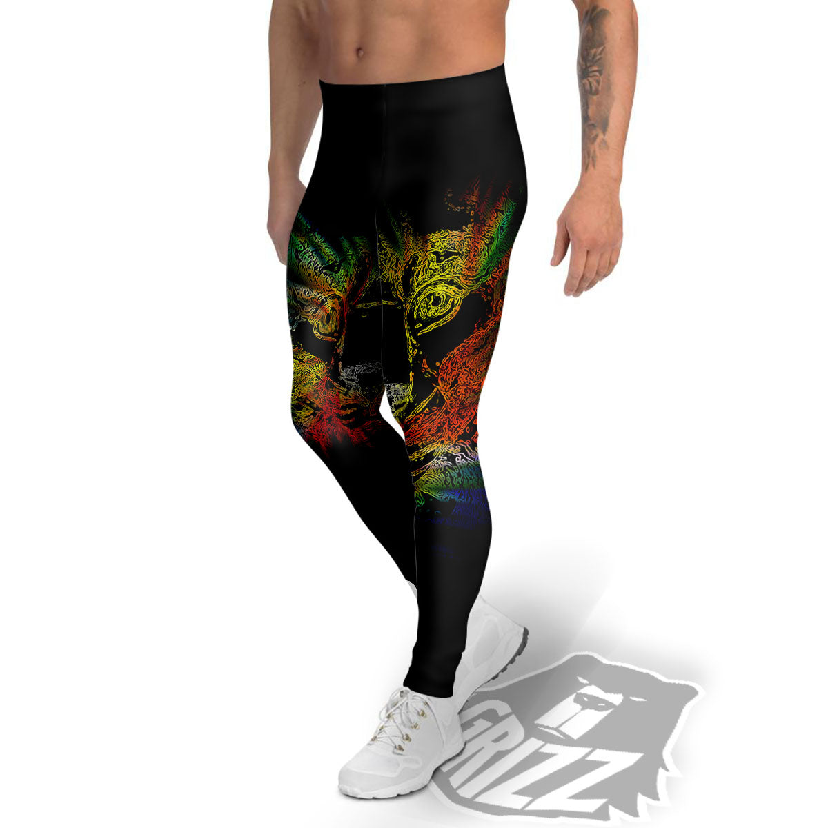 Rasta Lion Grunge Print Men's Leggings-grizzshop