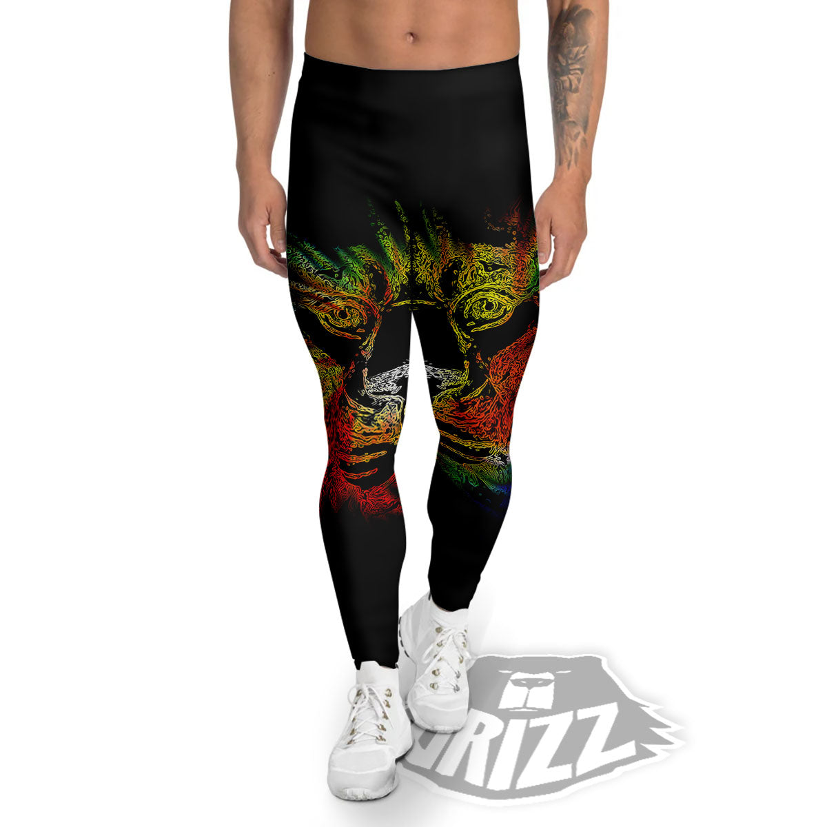 Rasta Lion Grunge Print Men's Leggings-grizzshop