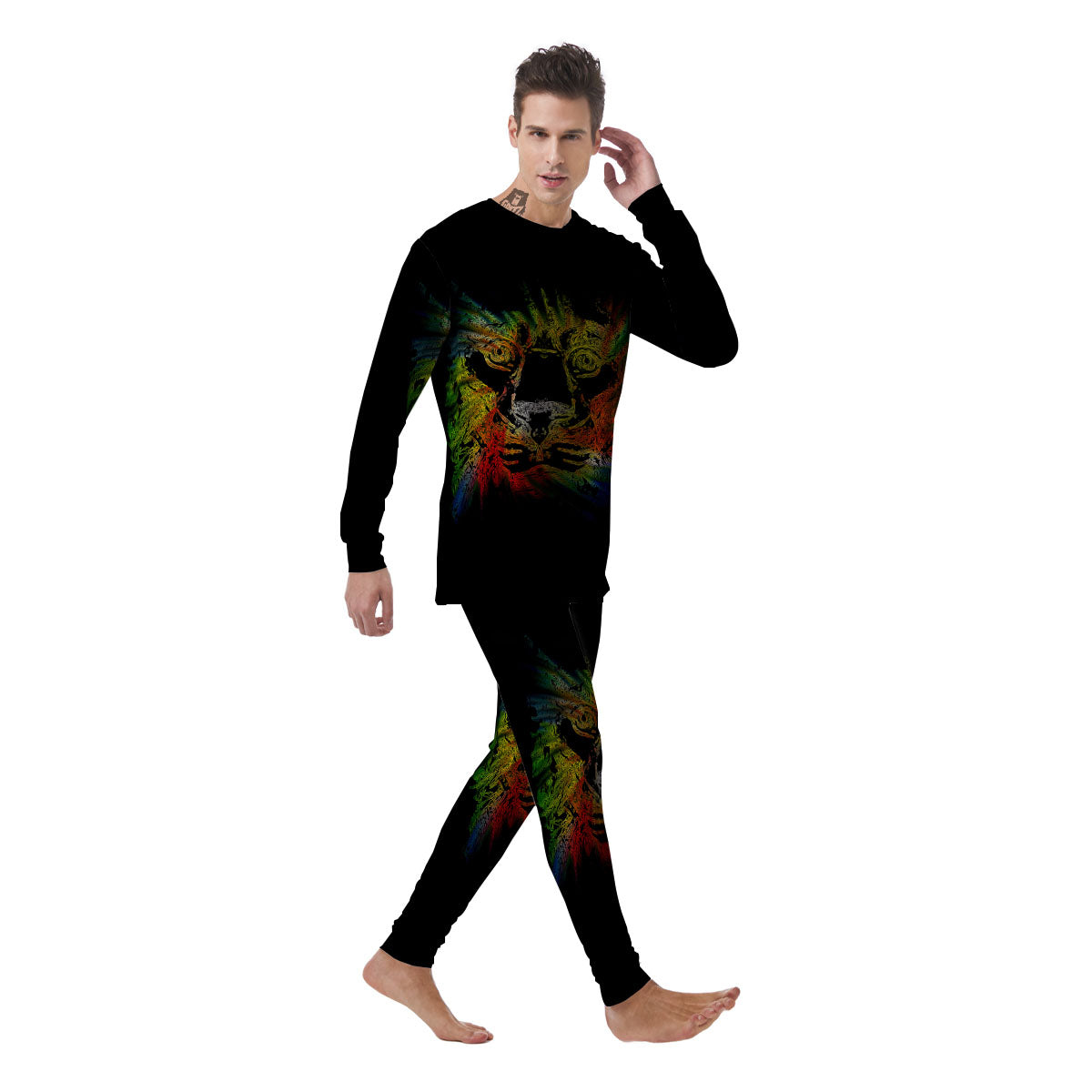 Rasta Lion Grunge Print Men's Pajamas-grizzshop