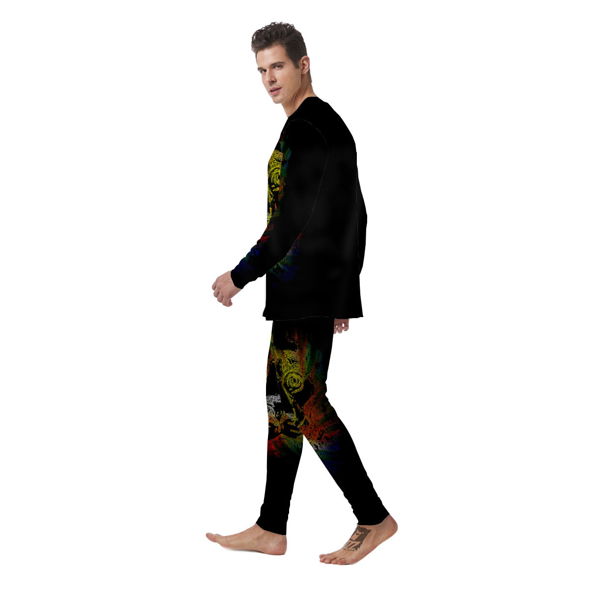 Rasta Lion Grunge Print Men's Pajamas-grizzshop
