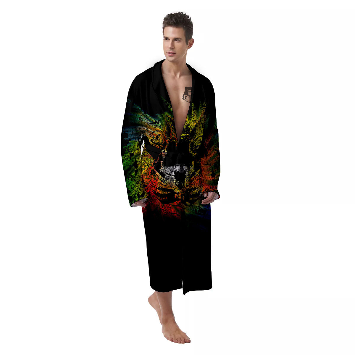 Rasta Lion Grunge Print Men's Robe-grizzshop