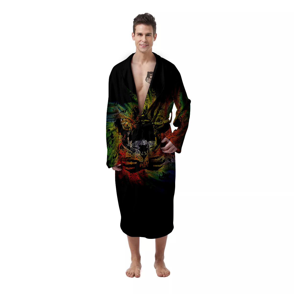 Rasta Lion Grunge Print Men's Robe-grizzshop