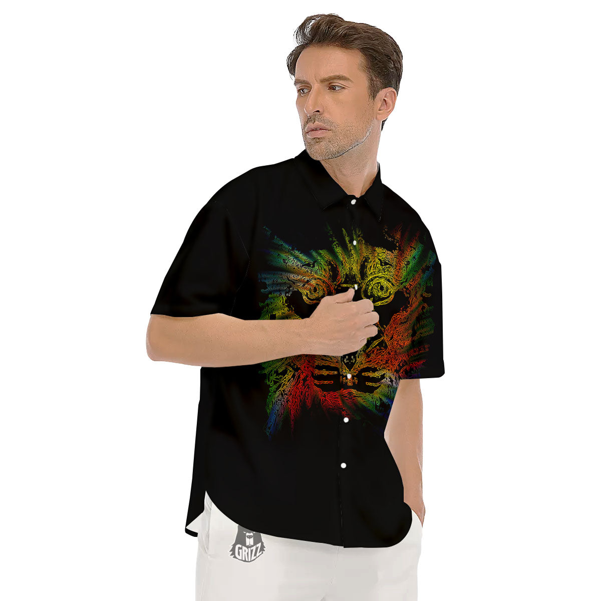 Rasta Lion Grunge Print Men's Short Sleeve Shirts-grizzshop