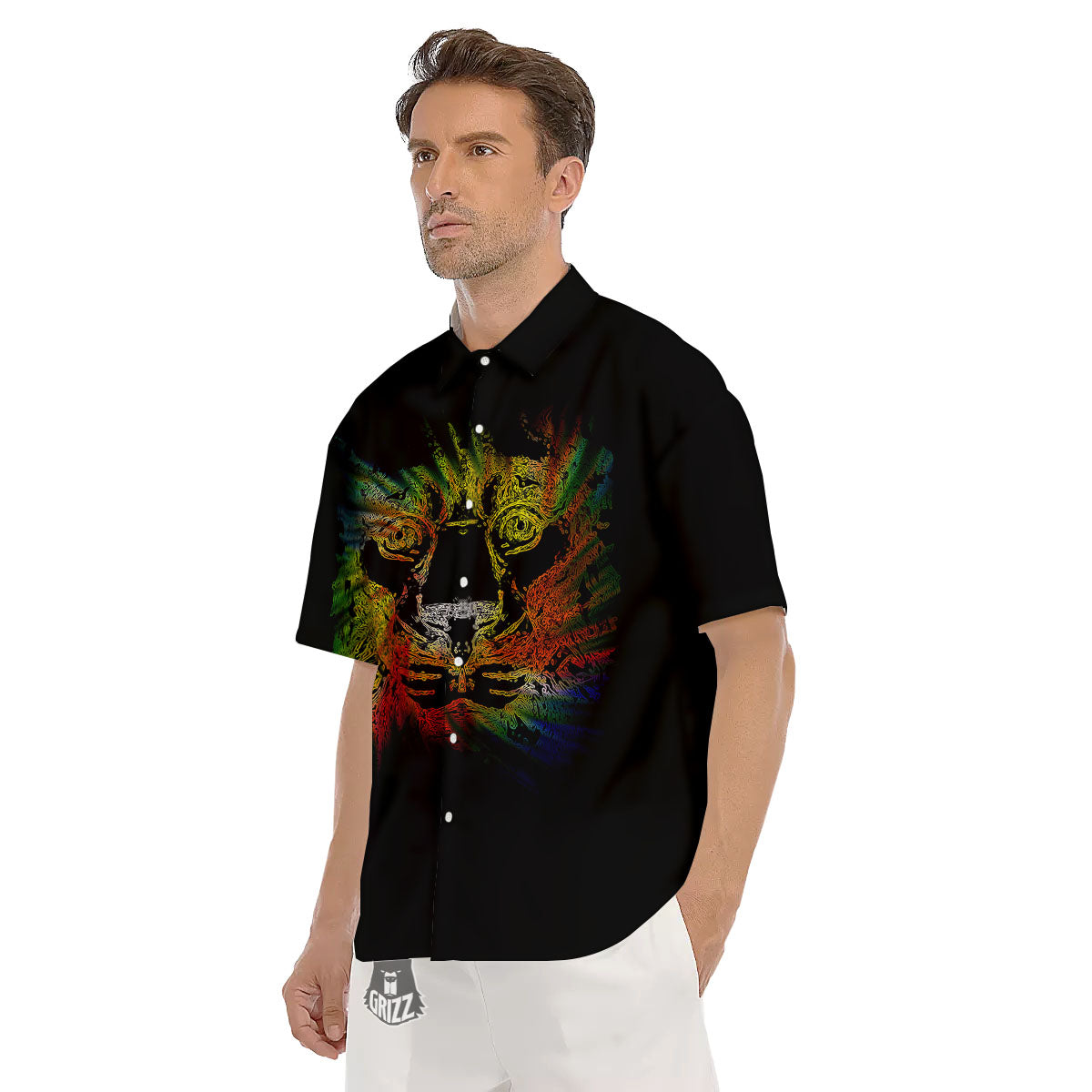 Rasta Lion Grunge Print Men's Short Sleeve Shirts-grizzshop