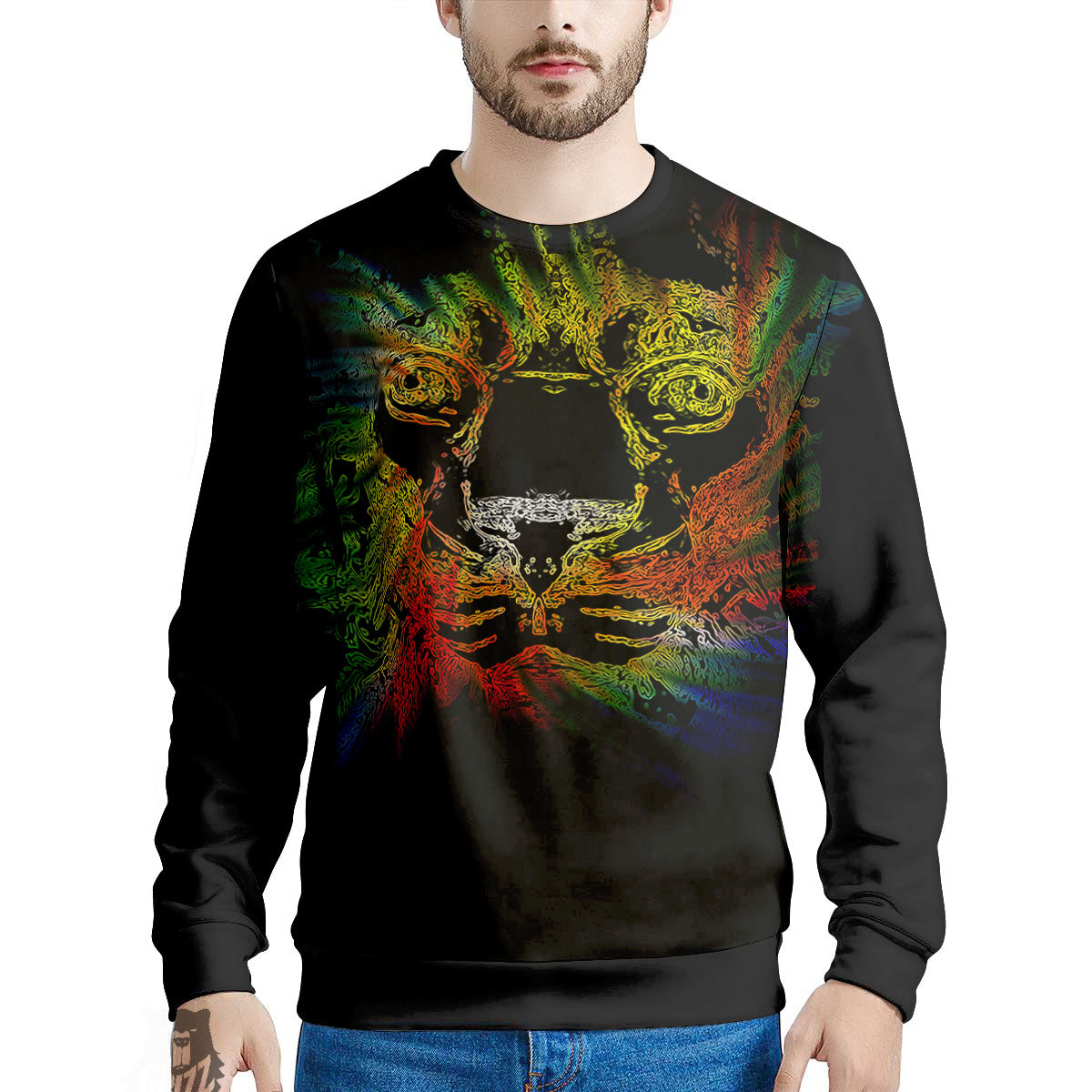 Rasta Lion Grunge Print Men's Sweatshirt-grizzshop