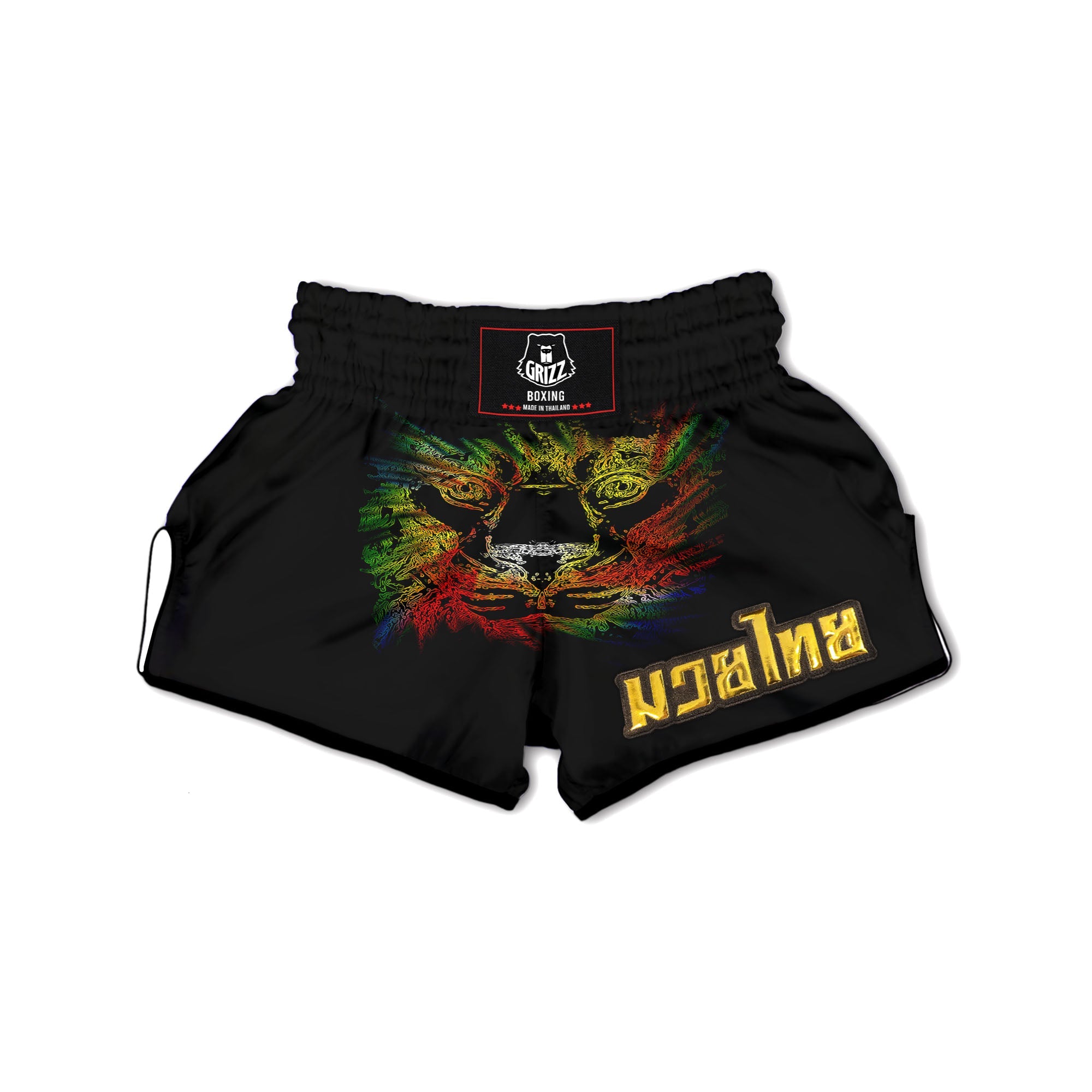 Rasta Lion Grunge Print Muay Thai Boxing Shorts-grizzshop