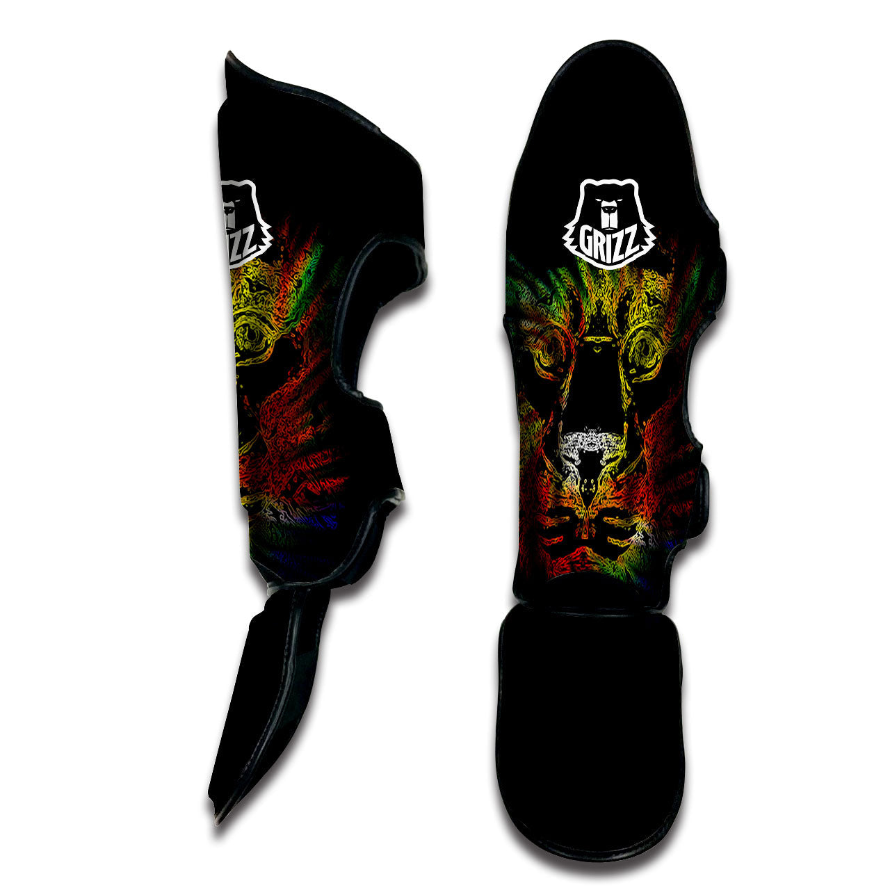 Rasta Lion Grunge Print Muay Thai Shin Guards-grizzshop