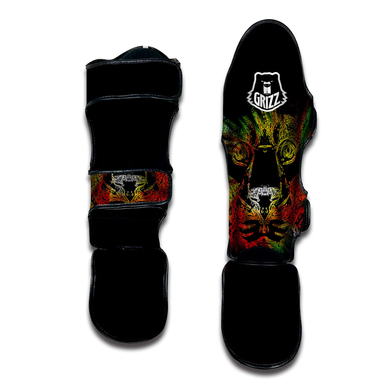 Rasta Lion Grunge Print Muay Thai Shin Guards-grizzshop