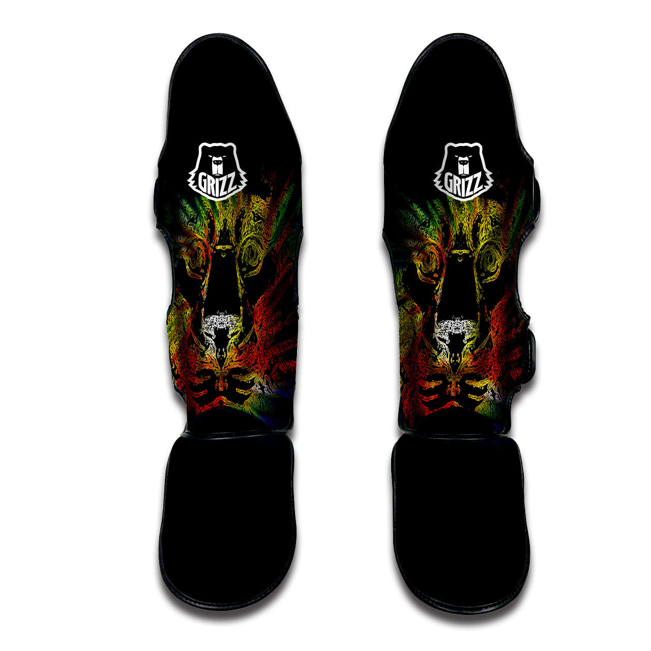 Rasta Lion Grunge Print Muay Thai Shin Guards-grizzshop