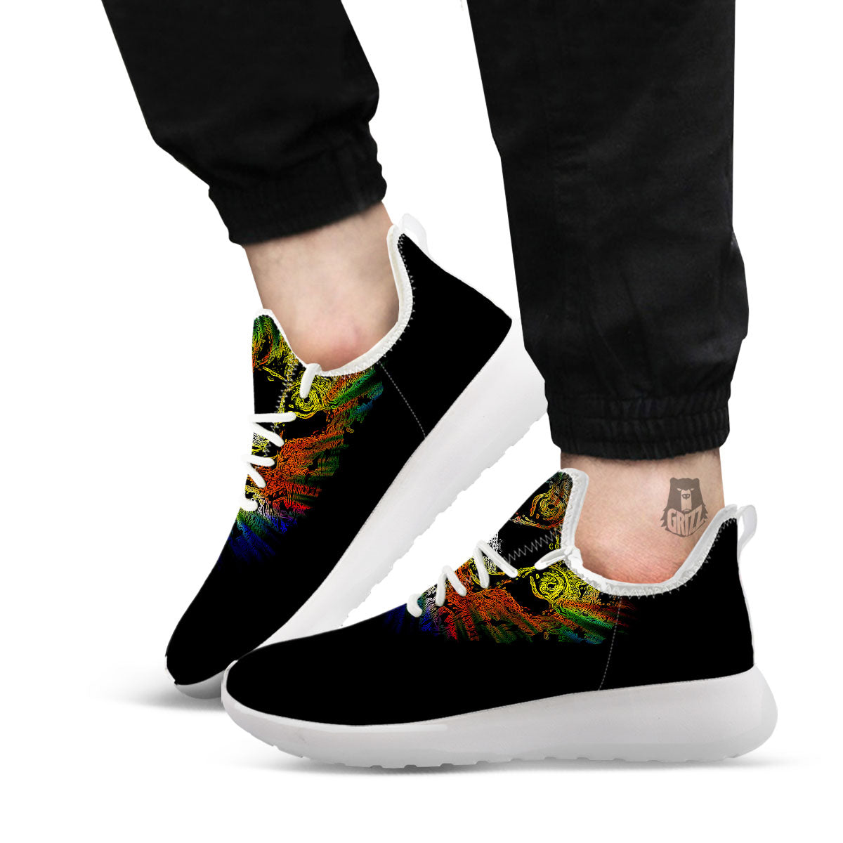 Rasta Lion Grunge Print White Athletic Shoes-grizzshop