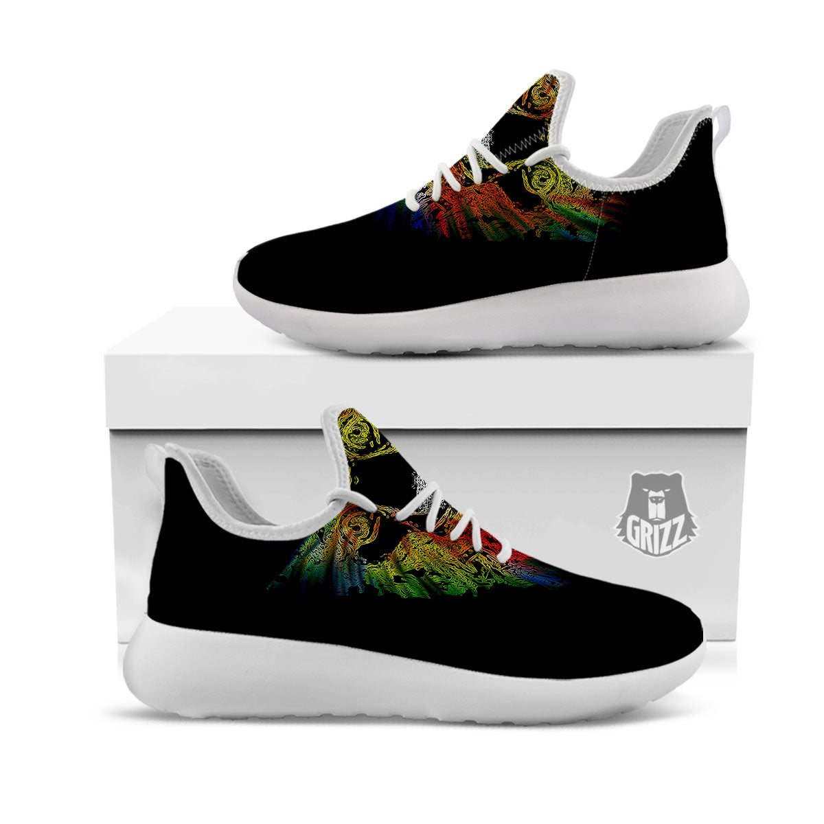 Rasta Lion Grunge Print White Athletic Shoes-grizzshop
