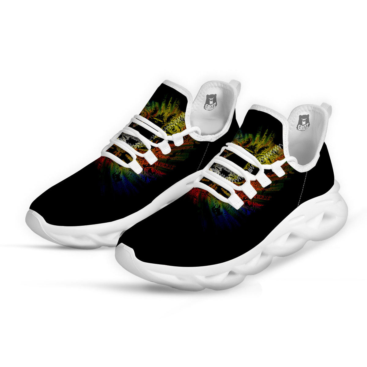 Rasta Lion Grunge Print White Running Shoes-grizzshop