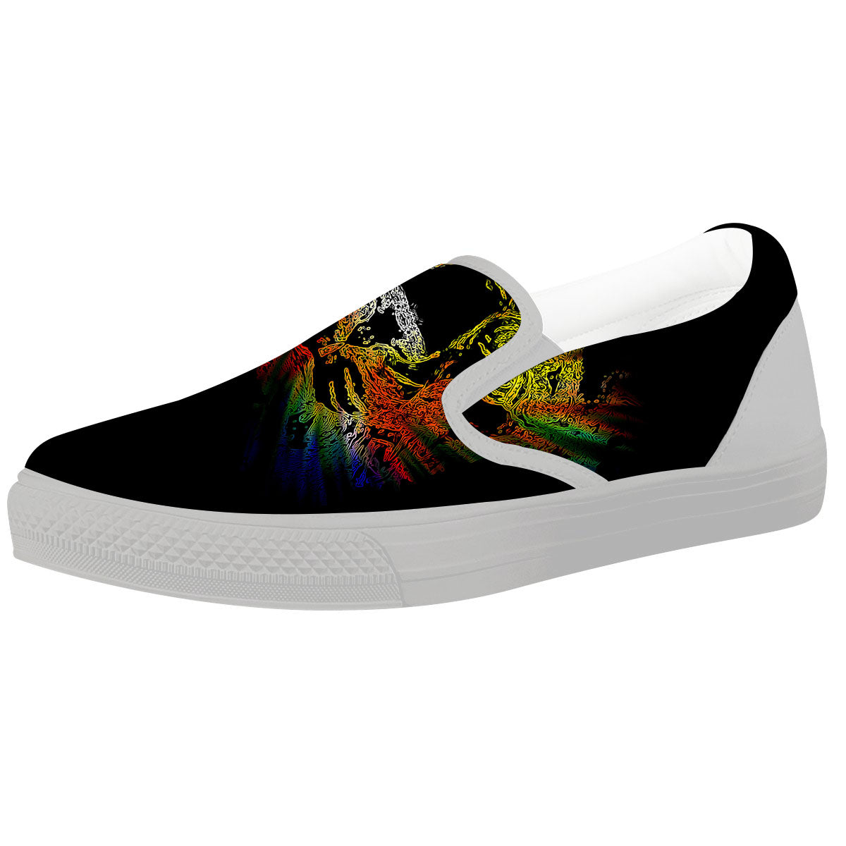 Rasta Lion Grunge Print White Slip On Shoes-grizzshop