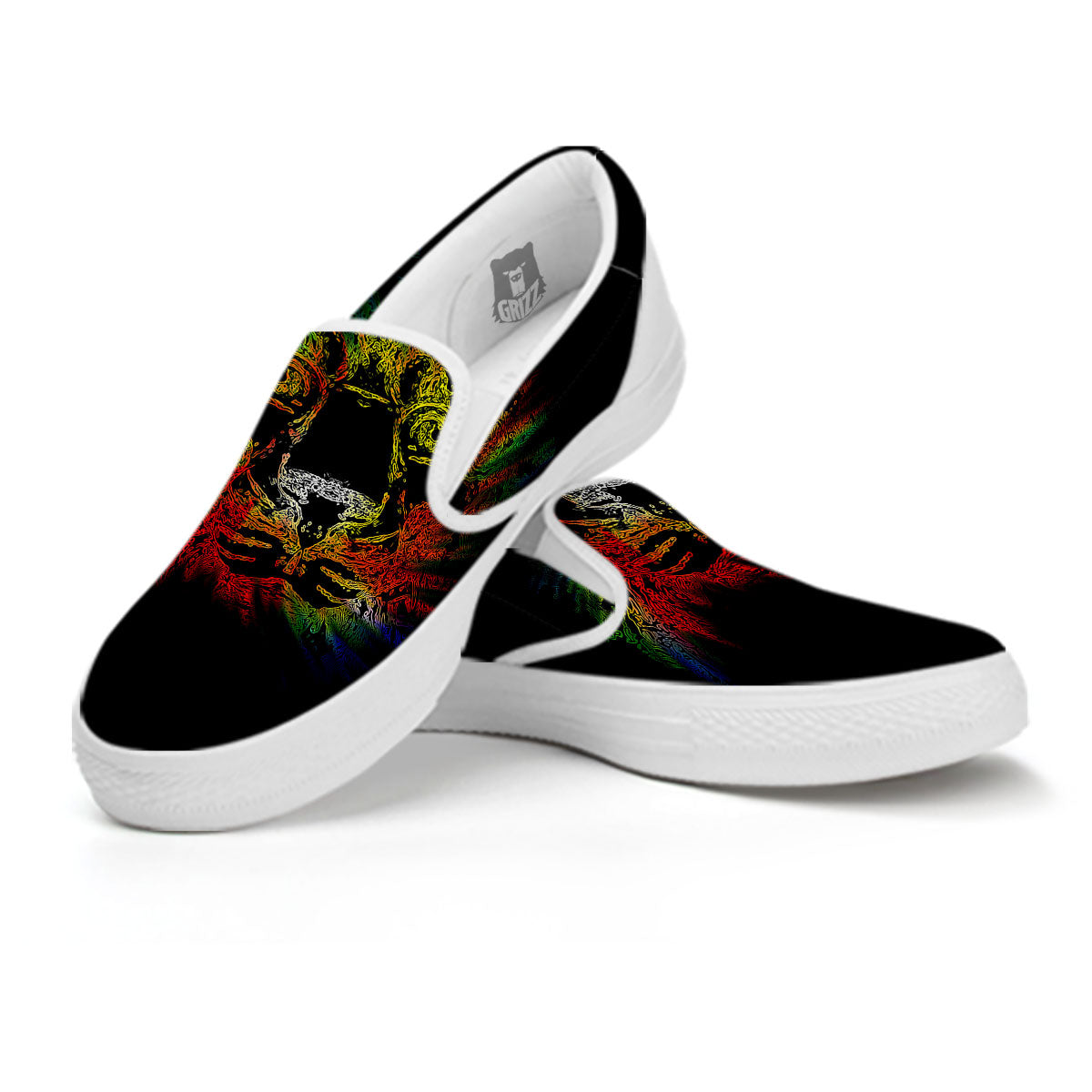 Rasta Lion Grunge Print White Slip On Shoes-grizzshop