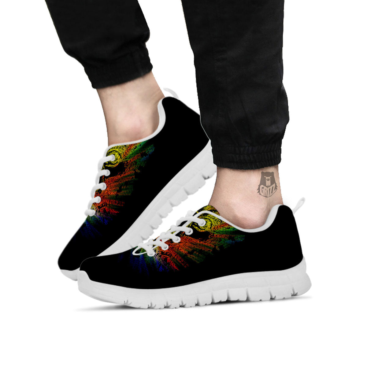 Rasta Lion Grunge Print White Sneaker-grizzshop