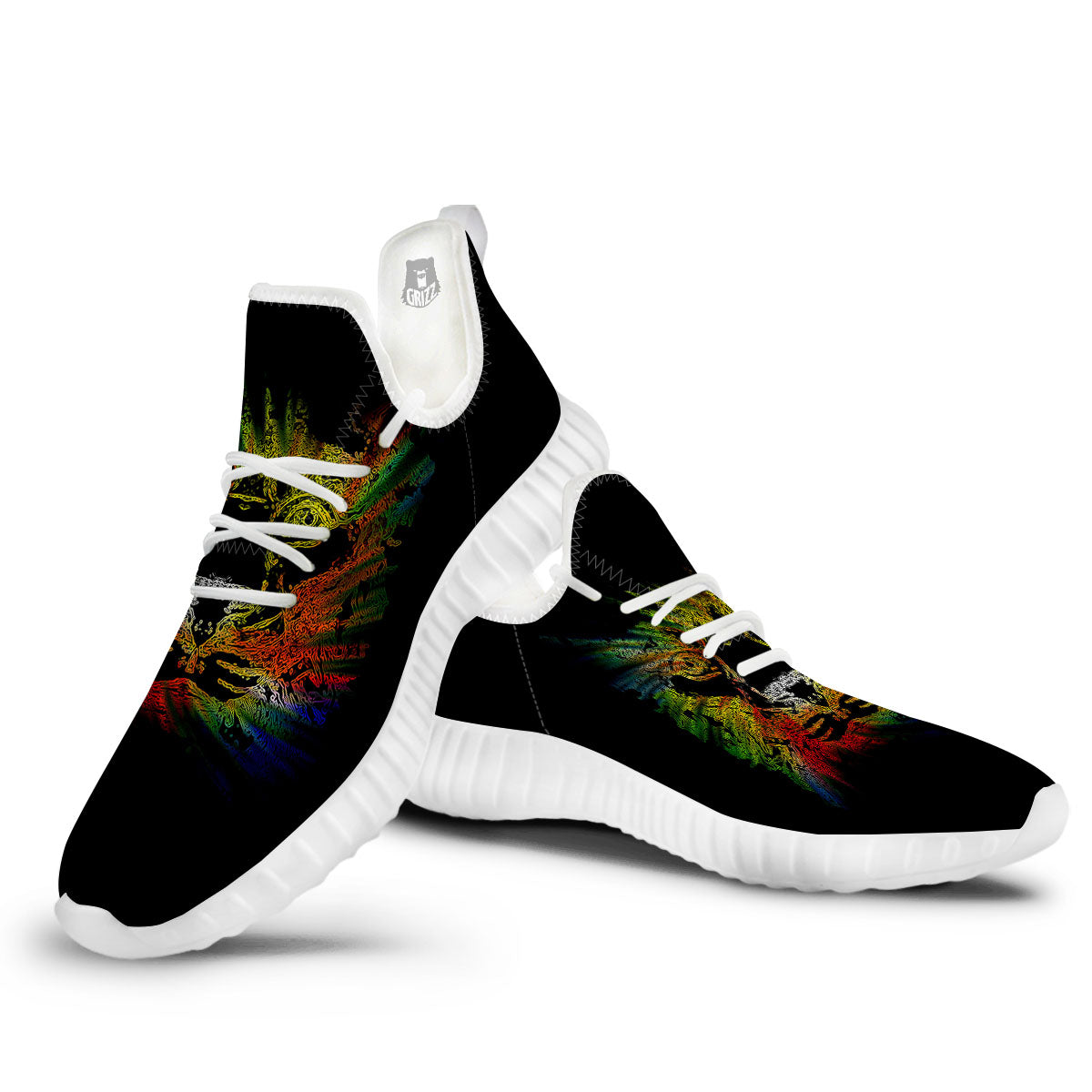 Rasta Lion Grunge Print White Walking Shoes-grizzshop