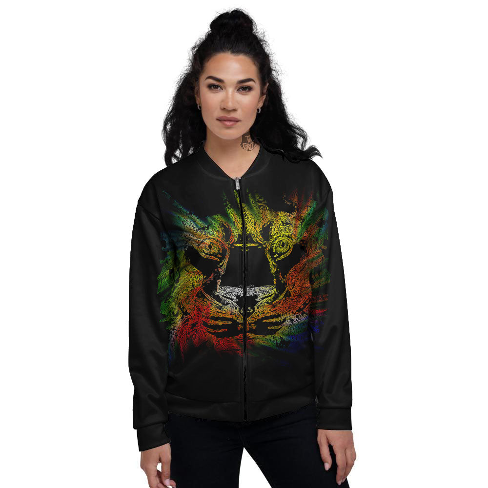 Rasta Lion Grunge Print Women's Bomber Jacket-grizzshop