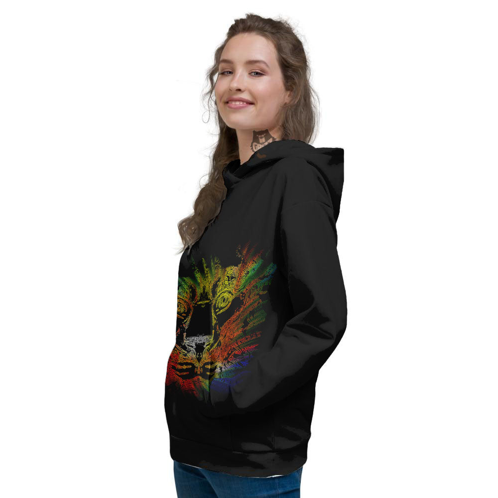 Rasta Lion Grunge Print Women's Hoodie-grizzshop