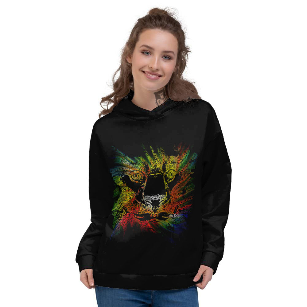 Rasta Lion Grunge Print Women's Hoodie-grizzshop