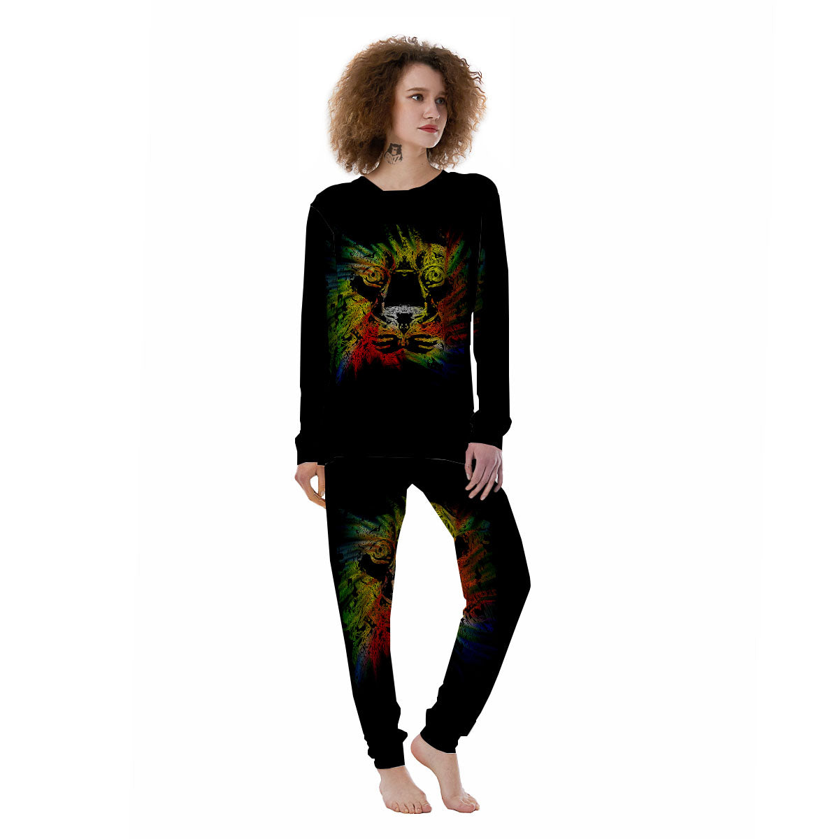 Rasta Lion Grunge Print Women's Pajamas-grizzshop