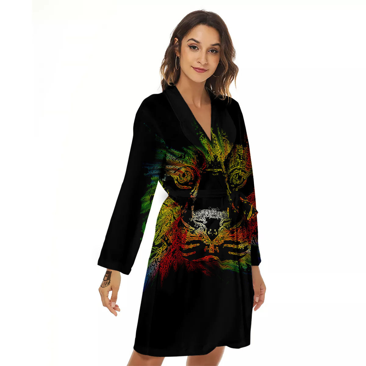 Rasta Lion Grunge Print Women's Robe-grizzshop