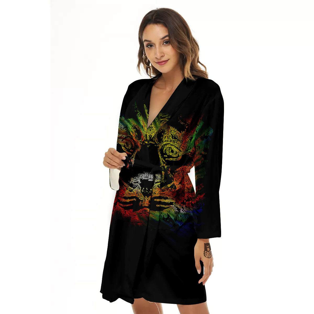 Rasta Lion Grunge Print Women's Robe-grizzshop
