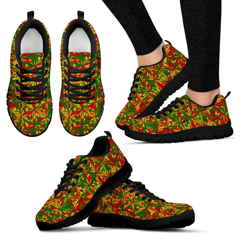 Rasta Reggae Pattern Print Black Sneaker Shoes For Men Women-grizzshop