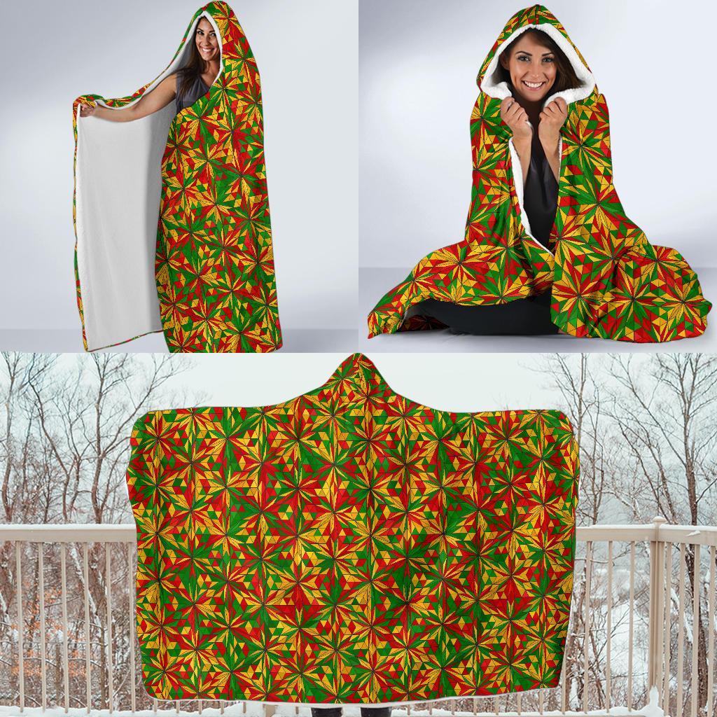 Rasta Reggae Pattern Print Hooded Blanket-grizzshop