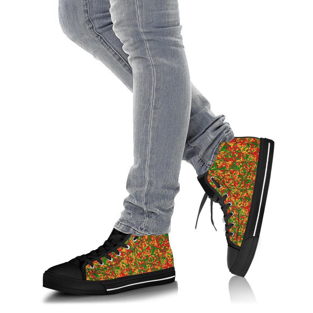 Rasta Reggae Pattern Print Men Women's High Top Shoes-grizzshop