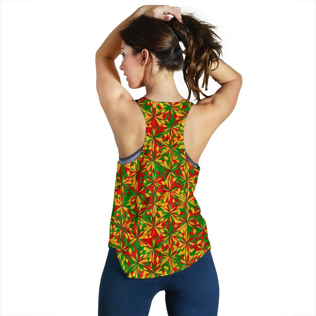 Rasta Reggae Pattern Print Women's Racerback Tank Tops-grizzshop